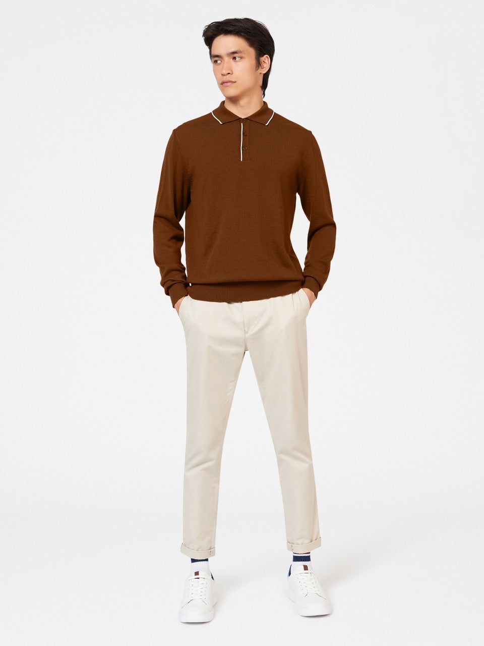 Pull à Col Polo Ben Sherman Tipped Merino Marron | UJD-34628214